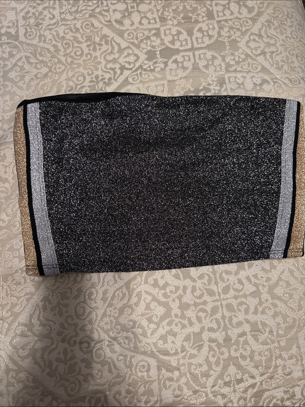 PINK Sparkle Strapless Tube Top - Black with Silver & Gold Trim